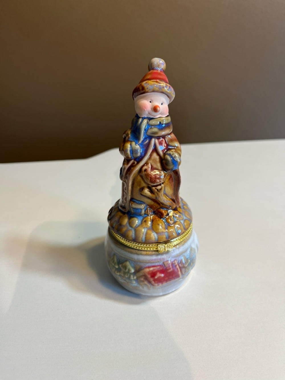 Source Unknown Multicolor Ceramic Snowman Trinket Box